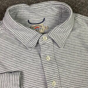 Faherty Movement Polo Shirt Men's Medium Gray White Striped Pima Cotton Modal